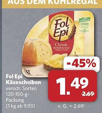 Fol Epi Käsescheiben versch. Sorten 120-150-g-Packung (1 kg ab 9,93)