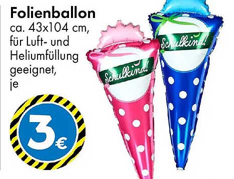Folienballon ca. 43x104 cm, für Luft- und Heliumfüllung geeignet, je