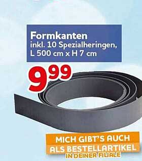 Formkanten inkl. 10 Spezialierungen, L 500 cm x H 7 cm