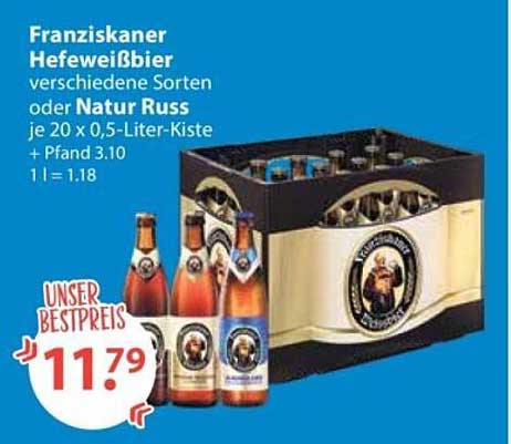 Franziskaner Hefeweißbier verschiedene Sorten oder Natur Russ je 20 x 0,5-Liter-Kiste
