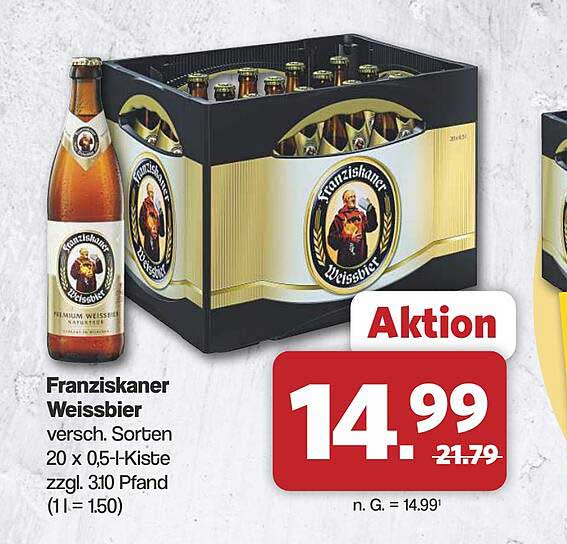 Franziskaner Weissbier versch. Sorten 20 x 0,5-l-Kiste zzgl. 3.10 Pfand (1 l = 1.50)