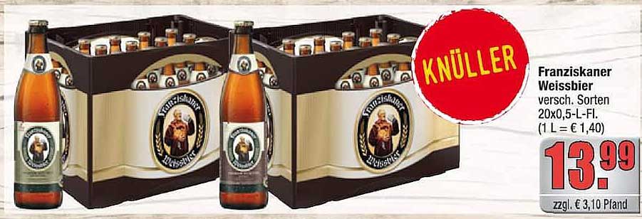 Franziskaner Weissbier versch. Sorten 20x0,5-L-Fl. (1 L = € 1,40)