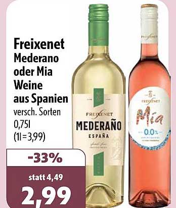 Freixenet Mederano oder Mia Weine aus Spanien versch. Sorten 0,75l (1l=3,99)
