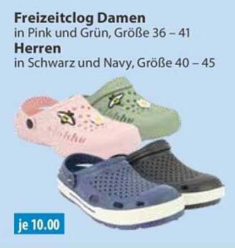 Freizeitsclog Damen in Pink und Grün, Größe 36 – 41 Herren in Schwarz und Navy, Größe 40 – 45