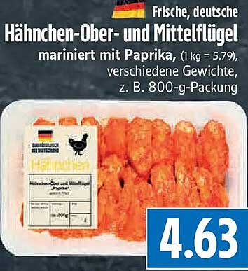Frische, deutsche Hähnchen-Ober- und Mittelügel mariniert mit Paprika