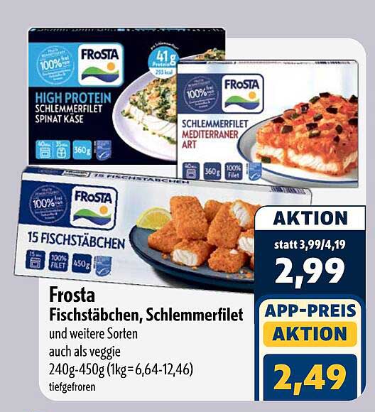 Frosta Fischstäbchen, Schlemmerfilet und weitere Sorten auch als veggie 240g-450g (1kg=6,64-12,46) tiefgefroren