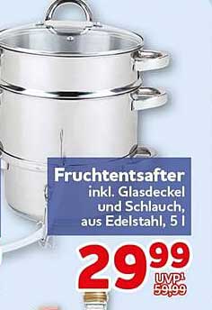 Fruchtentsafter inkl. Glasdeckel und Schlauch, aus Edelstahl, 5 l