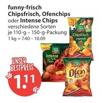 funn-frisch Chipsfrisch, Ofenchips oder Intense Chips verschiedene Sorten je 110-g - 150-g-Packung 1 kg = 7.40 - 10.09