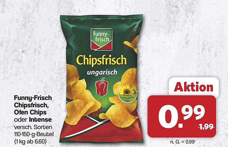Funny-Frisch Chipsfrisch, Ofen Chips oder Intense versch. Sorten 110-150 g-Beutel (1 kg ab 6.60)