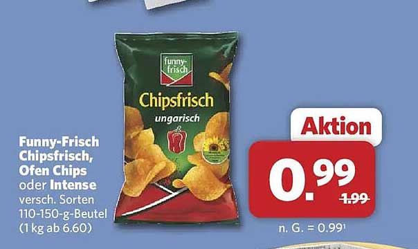 Funny-Frisch Chipsfrisch, Ofen Chips oder Intense versch. Sorten 110-150-g-Beutel (1 kg ab 6.60)