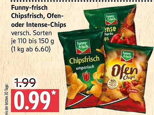 Funny-frisch Chipsfrisch, Ofen- oder Intense-Chips versch. Sorten je 110 bis 150 g (1 kg ab 6.60)