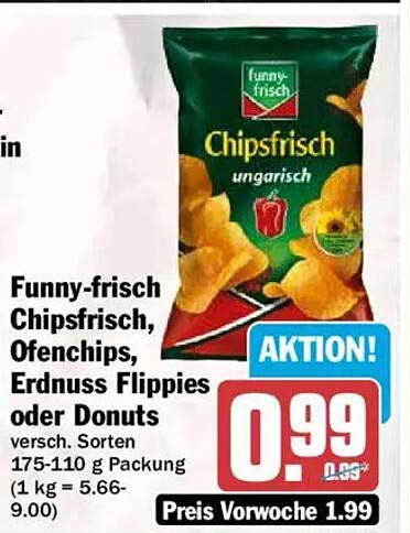 Funny-frisch Chipsfrisch, Ofenchips, Erdnuss Flippies oder Donuts versch. Sorten 175-110 g Packung