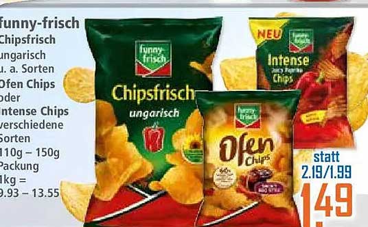 Funny-frisch Chipsfrisch ungarisch bzw. Ofen Chips oder Intense Chips verschiedene Sorten