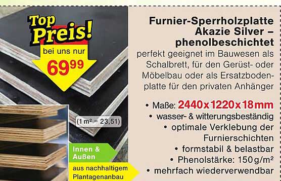 Furnier-Sperrholzplatte Akazie Silver – phenolbeschichtet