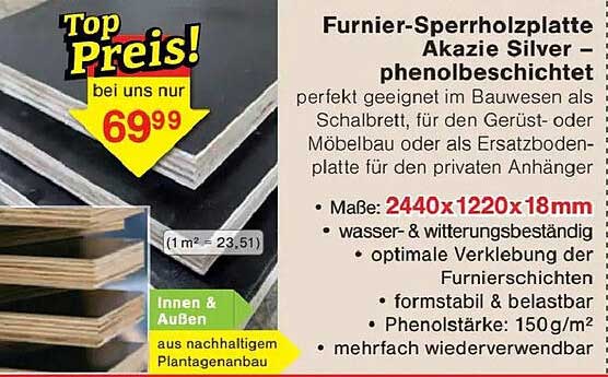 Furnier-Sperrholzplatte Akazie Silver – phenolbeschichtet