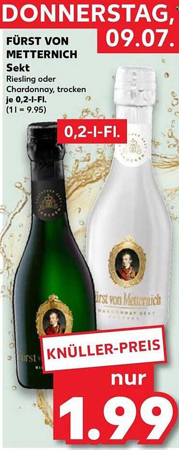 FÜRST VON METTERNICH Sekt Riesling oder Chardonnay, trocken je 0,2-l-Fl. (1 l = 9.95)