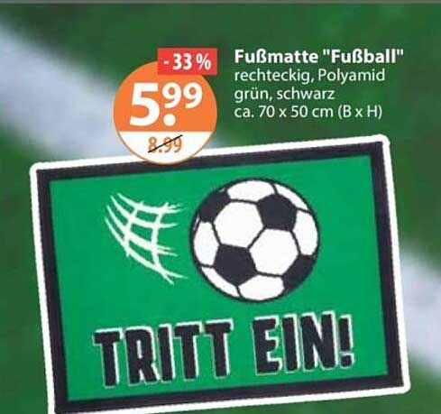 Fußmatte "Fußball" rechteckig, Polyamid grün, schwarz ca. 70 x 50 cm (B x H)