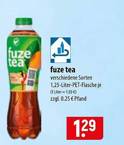fuze tea verschiedene Sorten 1,25-Liter-PET-Flasche je
