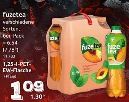 fuzetea verschiedene Sorten 6er-Pack 1,25-l-PET-EW-Flasche +Pfand