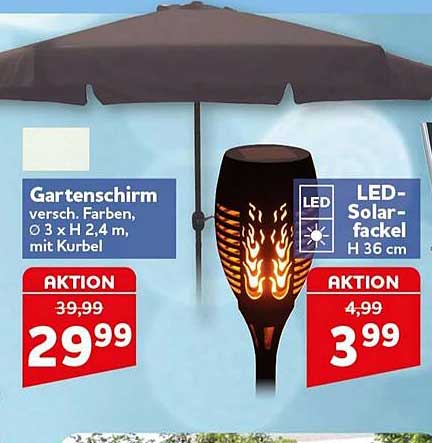Gartenschirm versc. Farben, Ø 3 x H 2,4 m, mit Kurbel