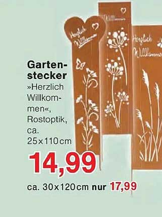 Gartenstecker »Herzlich Willkommen«, Rostoptik, ca. 25 x 110 cm