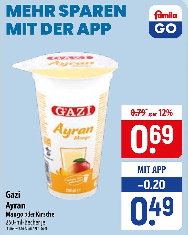 Gazi Ayran Mango oder Kirsche 250-ml-Becher je