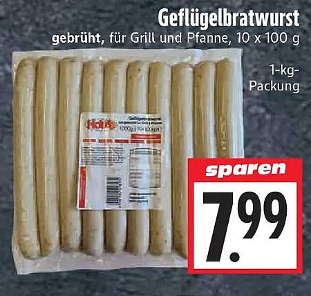 Geflügelbratwurst gebrüht, für Grill und Pfanne, 10 x 100 g