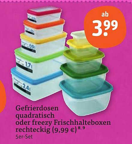 Gefrierdosen quadratisch oder freezer Frischhalteboxen rechteckig (9,99 €) 5er-Set