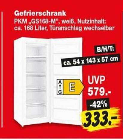 Gefrierschrank PKM „GS168-M“, weiß, Nutzinhalt: ca. 168 Liter, Türanschlag wechselbar