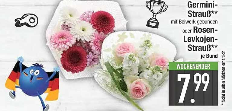 Germini-Strauß** mit Beiwerk gebunden oder Rosen-Levkojen-Strauß** je Bund