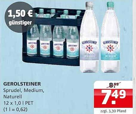 GEROLSTEINER Sprudel, Medium, Naturell 12 x 1,0 l PET (1 l = 0,62)