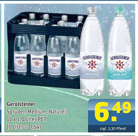 Gerolsteiner Sprudel, Medium, Naturell 12 x 1,0 Liter PET (1 Liter = 0,54)