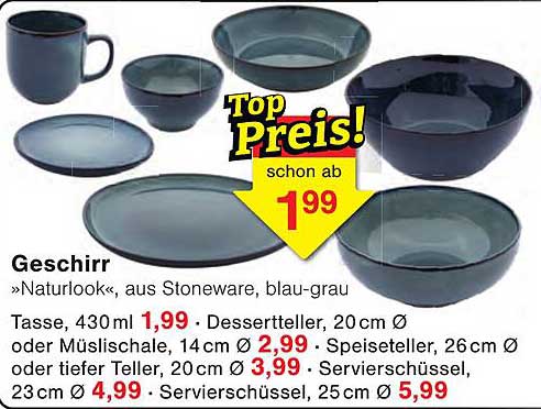 Geschirr »Naturlook«, aus Stoneware, blau-grau