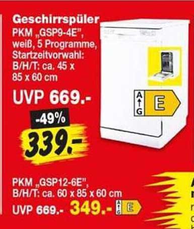 Geschirrspüler PKM „GSP9-4E“, weiß, 5 Programme, Startzeitvorwahl: B/H/T: ca. 45 x 85 x 60 cm