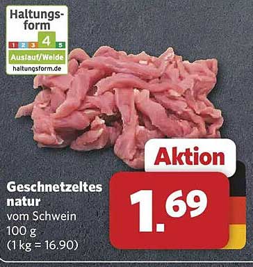 Geschnetzeltes natur vom Schwein 100 g (1 kg = 16.90)