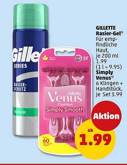 GILLETTE Rasier-Gel* Für empfindliche Haut, je 200 ml Simply Venus* 6 Klingen + Handstück, je Set