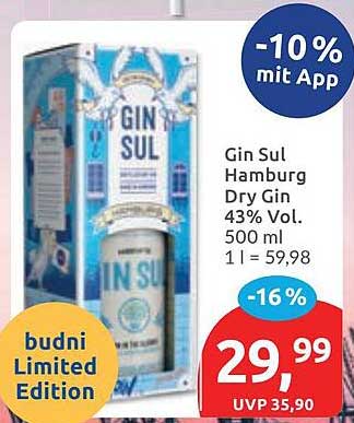 Gin Sul Hamburg Dry Gin 43% Vol. 500 ml 1 l = 59,98