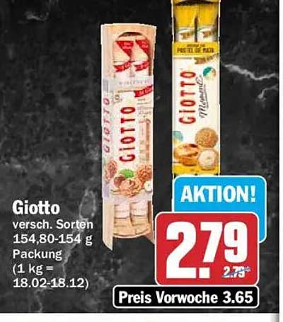 Giotto versch. Sorten 154,80-154 g (1 kg = 18.02-18.12)