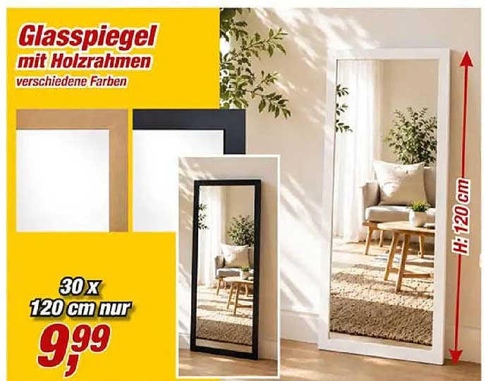 Glasspiegel mit Holzrahmen verschiedene Farben
