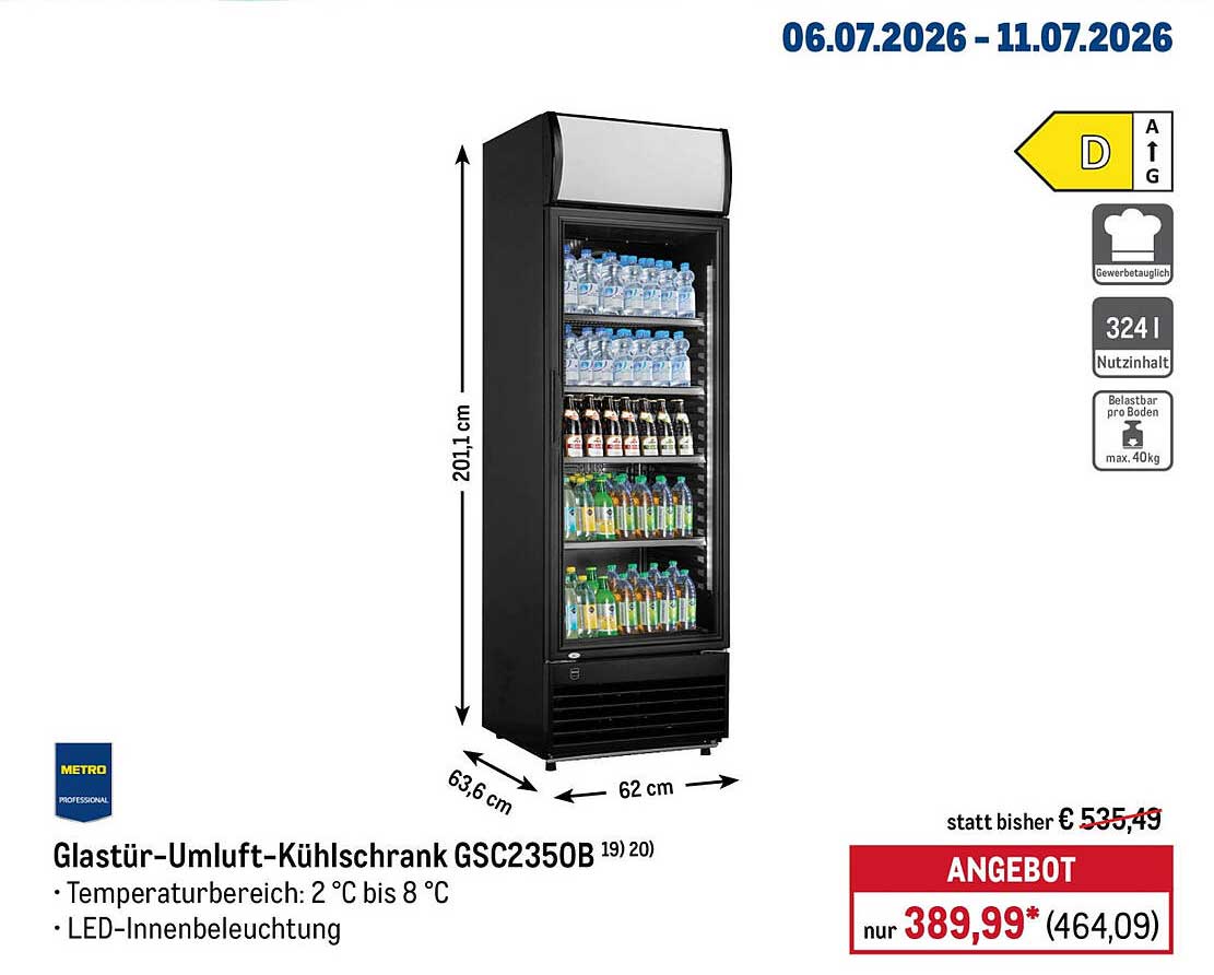Glastür-Umluft-Kühlschrank GSC2350B