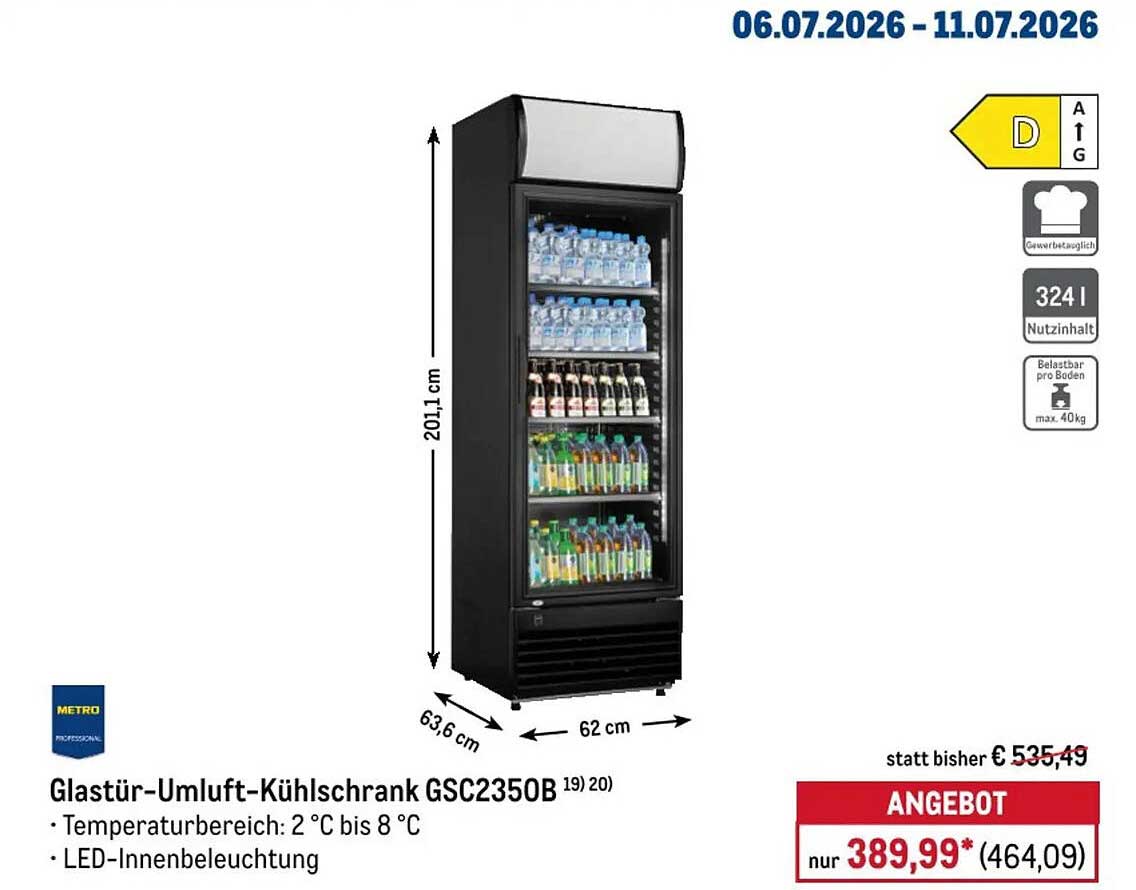 Glastür-Umluft-Kühlschrank GSC2350B