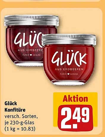 Glück Konfitüre versch. Sorten, je 230-g-Glas (1 kg = 10.83)