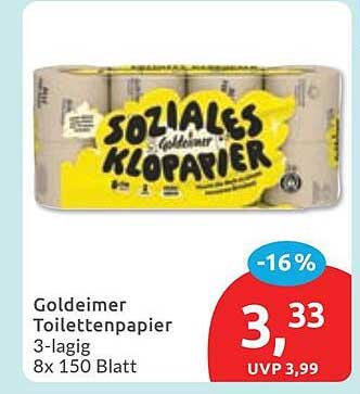 Goldeimer Toilettenpapier 3-lagig 8x 150 Blatt