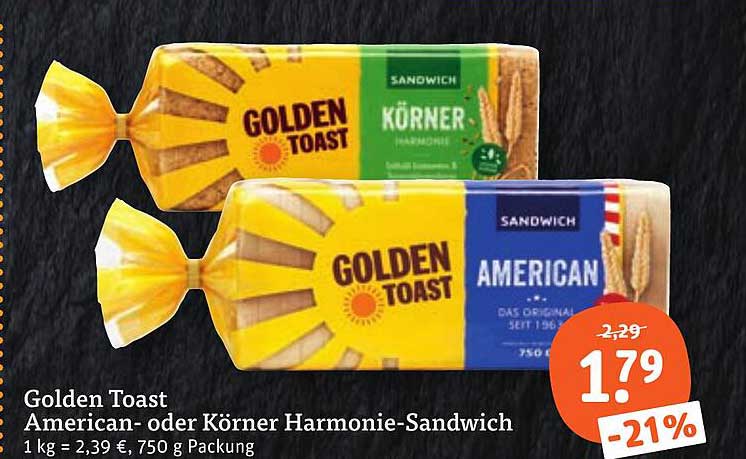 Golden Toast American- oder Körner Harmonie-Sandwich