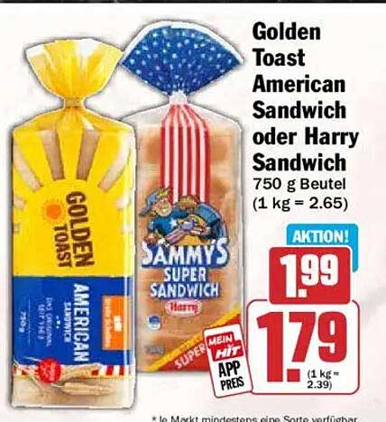 Golden Toast American Sandwich oder Harry Sandwich 750 g Beutel (1 kg = 2.65)