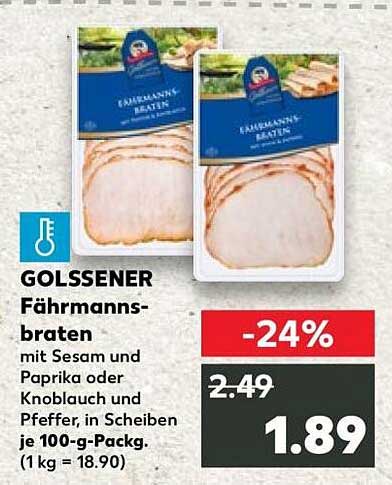 GOLSSENER Fährmannsbraten mit Sesam und Paprika oder Knoblauch und Pfeffer, in Scheiben je 100-g-Packg. (1 kg = 18.90)