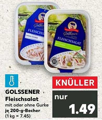 GOLSSENER Fleischsalat mit oder ohne Gurke je 200-g-Becher (1 kg = 7,45)