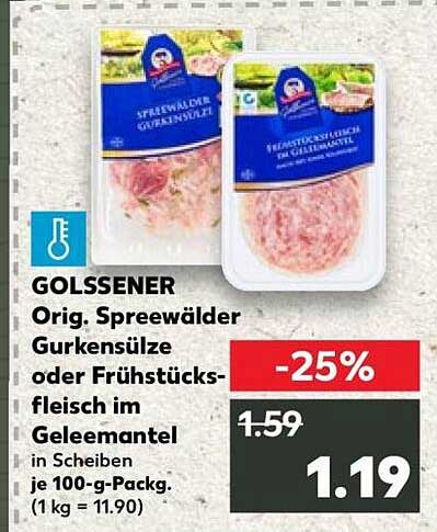 GOLSSENER Orig. Spreewälder Gurkensülze oder Frühstücksfleisch im Geleemantel in Scheiben je 100-g-Packg. (1 kg = 11.90)