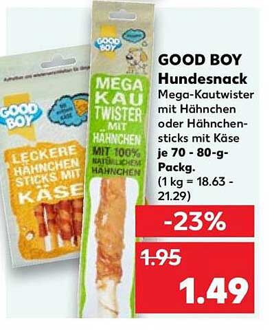 GOOD BOY Hundesnack Mega-Kautwister mit Hähnchen oder Hähnchensticks mit Käse je 70 - 80 g-Packg. (1 kg = 18.63 - 21.29)