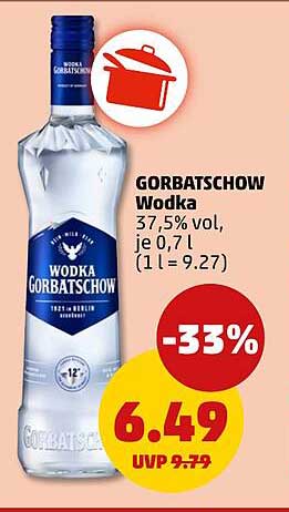 GORBATSCHOW Wodka 37,5% vol, je 0,7 l (1 l = 9,27)